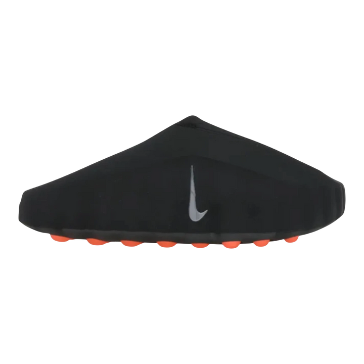 HypeSelection Nike Mind 001 Slide in black foam with a reflective chrome Swoosh and orange traction pods on the sole.