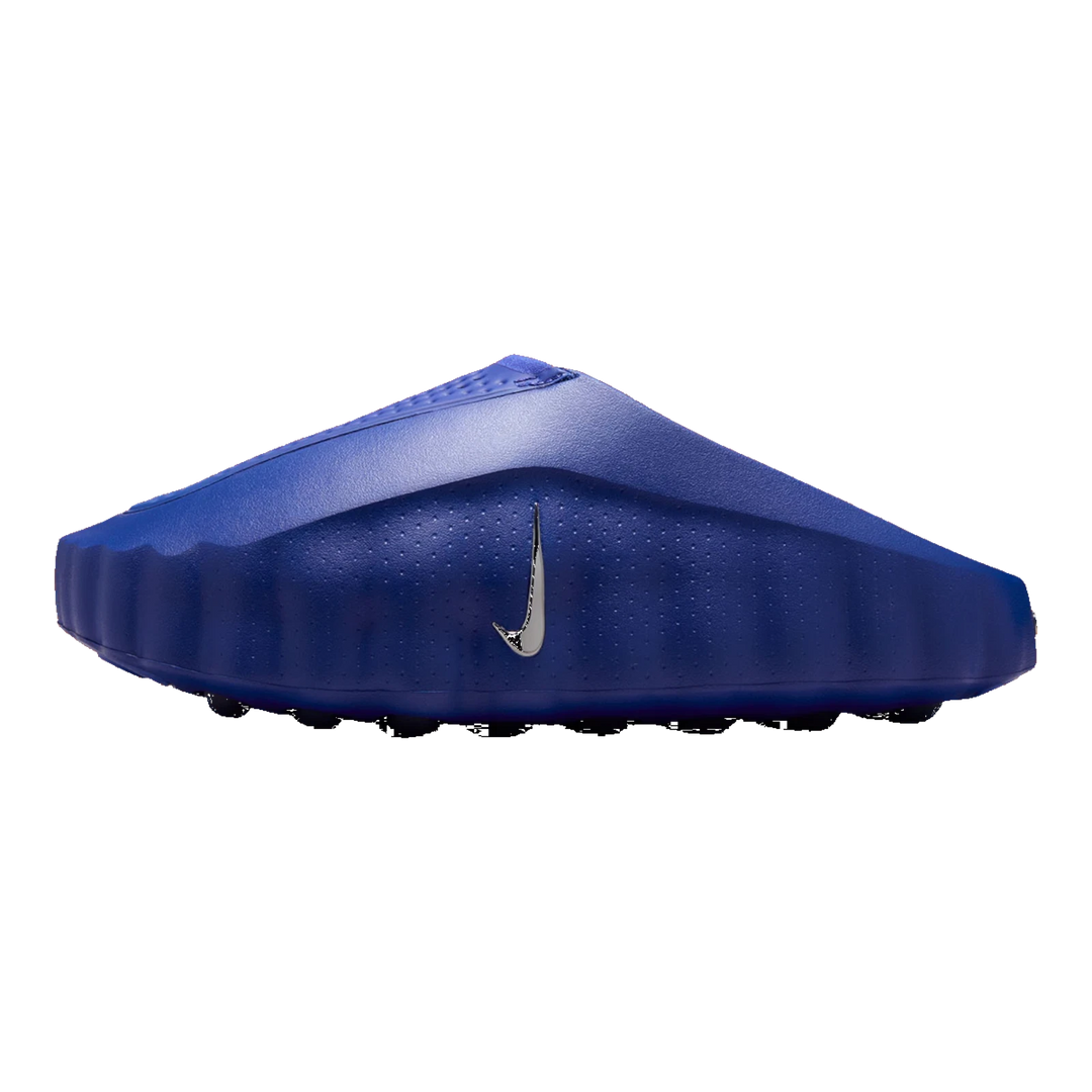 HypeSelection Nike Mind 001 slide in Old Royal blue featuring a sculpted foam silhouette and metallic silver Swoosh.