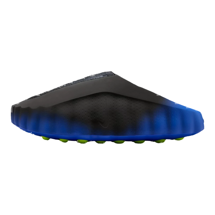 HypeSelection Nike Mind 001 Flyknit slide in Hyper Royal and black with Volt green nodes and textured forefoot panel.