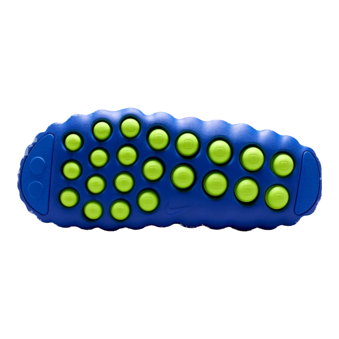 HypeSelection Nike Mind 001 Flyknit slide outsole in Hyper Royal blue with 22 vibrant Volt green sensory foam nodes.
