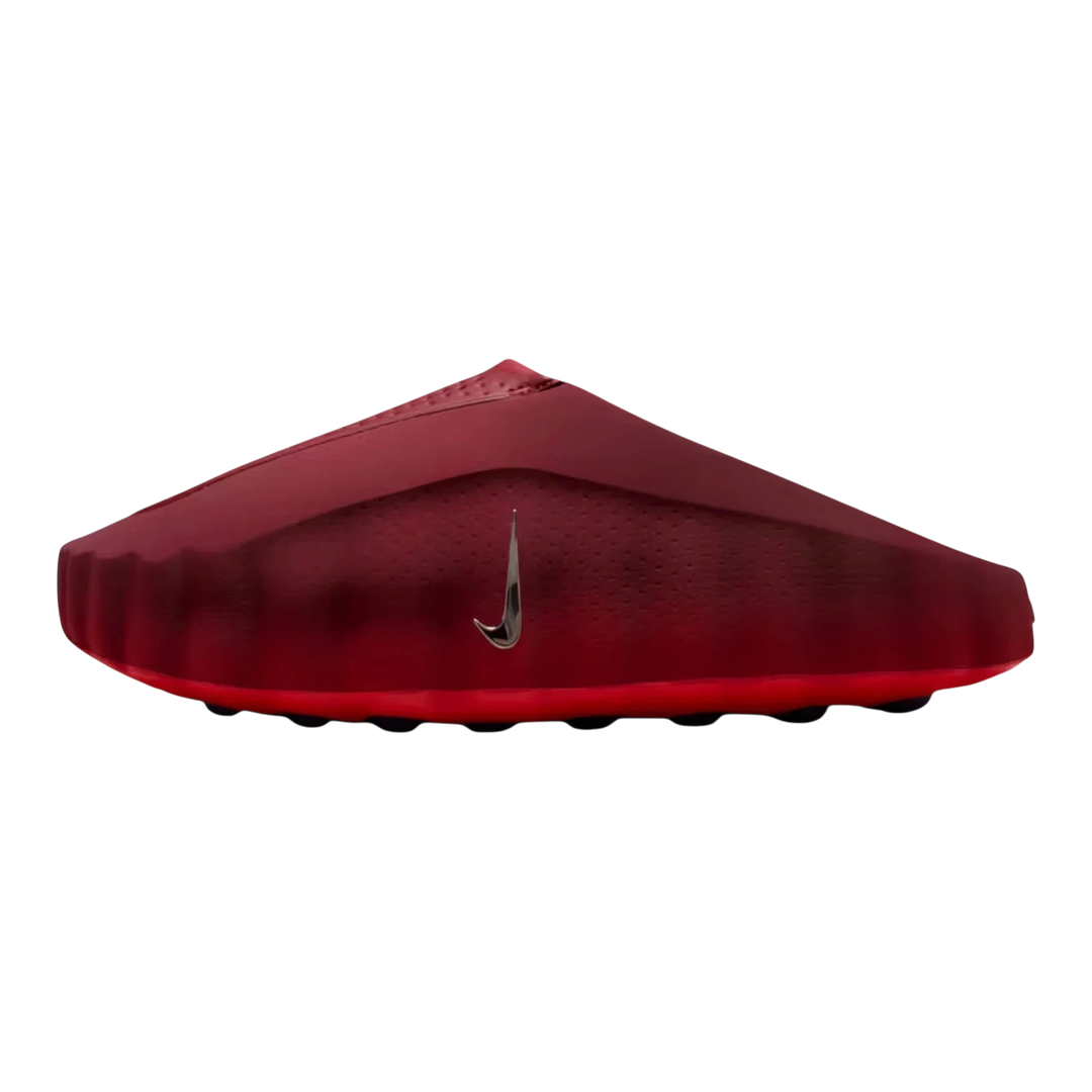 Nike Mind 001 slide in Team Red and University Red, featuring a foam construction and silver Swoosh logo.