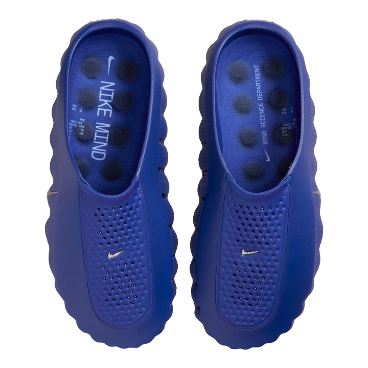 HypeSelection Nike Mind 001 slides in Old Royal blue featuring a sculpted foam silhouette and perforated toe box.