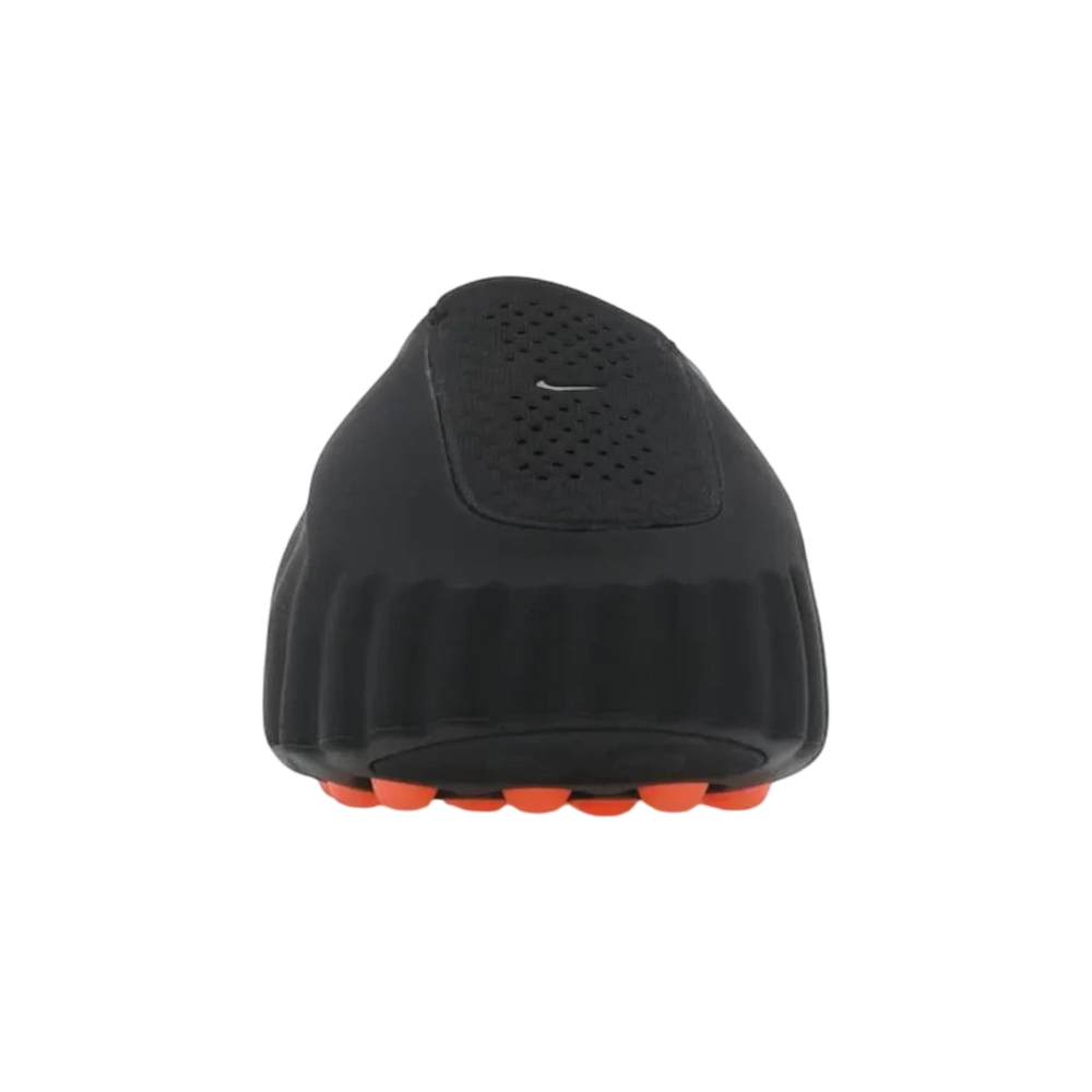 HypeSelection Nike Mind 001 Slide in black with chrome Swoosh detail and orange sole pods. Women's.