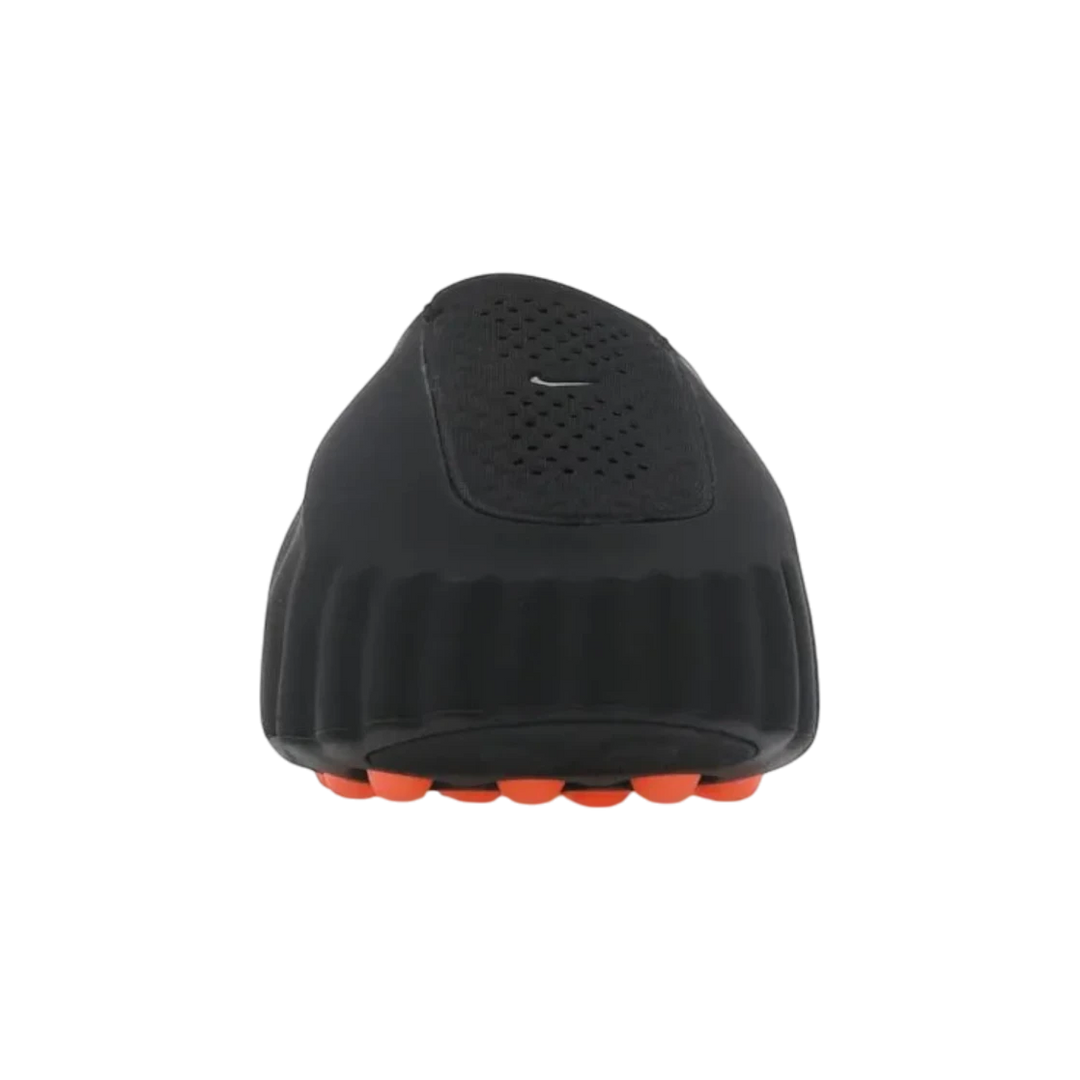 HypeSelection Nike Mind 001 Slide in black with chrome Swoosh detail and orange sole pods. Women&
