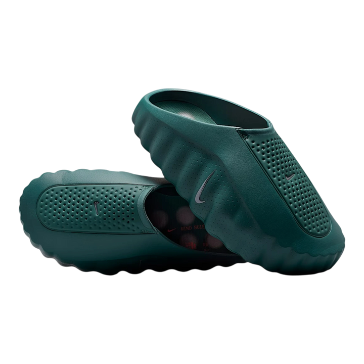HypeSelection Nike Mind 001 Slide in Mineral Slate, a futuristic slip-on with perforated details and a unique node outsole.