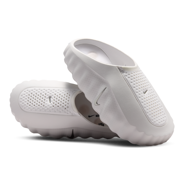 HypeSelection Nike Mind 001 slides in Summit White featuring a textured foam node design and perforated upper