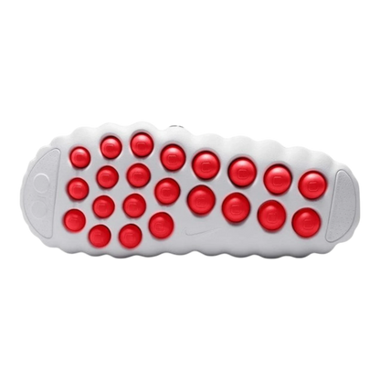 HypeSelection Nike Mind 001 slide in white with red pressure nodes on the sole and a black Nike Swoosh.