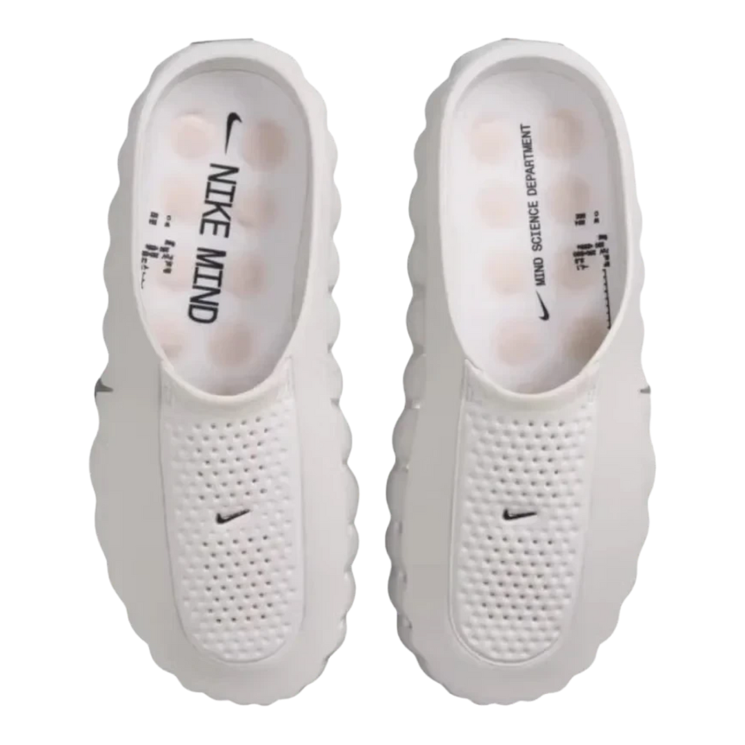 HypeSelection Nike Mind 001 slides in summit white with foam node footbeds and perforated upper design