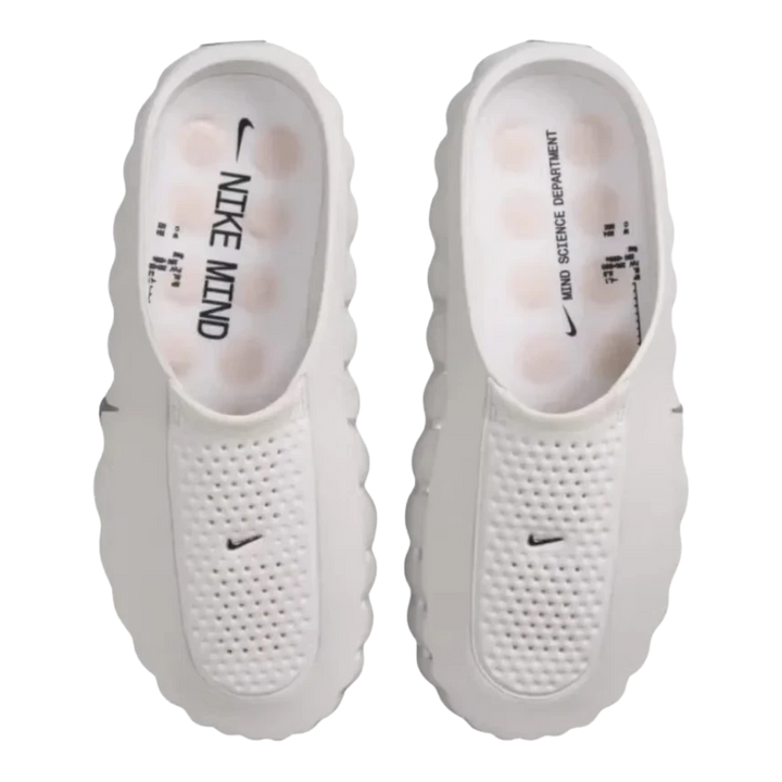HypeSelection Nike Mind 001 slides in summit white with foam node footbeds and perforated upper design