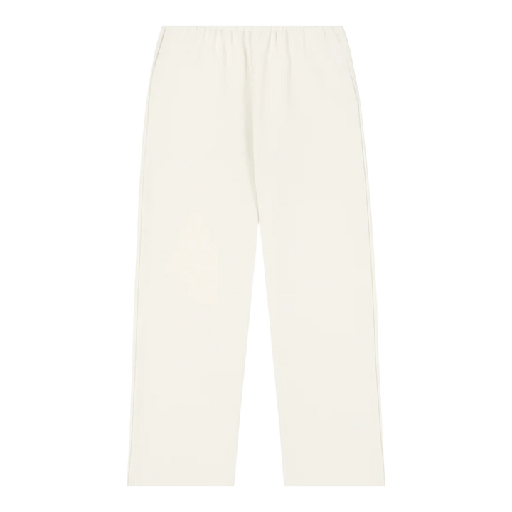 HypeSelection off-white wide-leg sweatpants made from a cotton blend with an elastic waistband and side pockets.