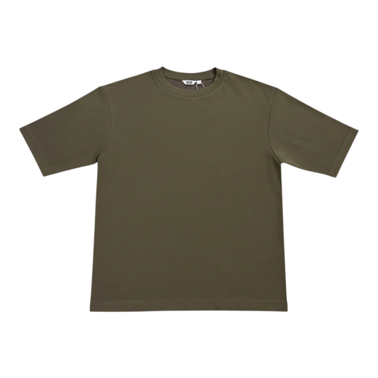 HypeSelection olive green AIRism cotton blend oversized t-shirt for men with half sleeves and a relaxed fit.