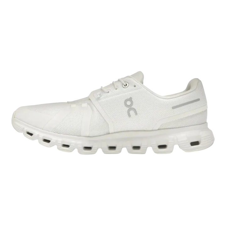 HypeSelection all white On Cloud 6 engineered mesh sneaker with signature CloudTec cushioning and Speedboard technology.