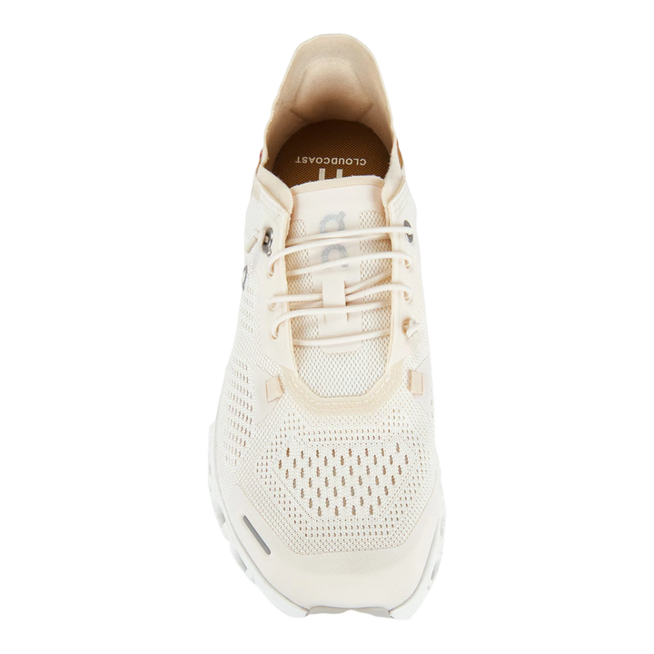 HypeSelection On Cloud 6 Coast sneaker in Gardenia and Sphinx featuring a breathable mesh upper and kick-down heel.
