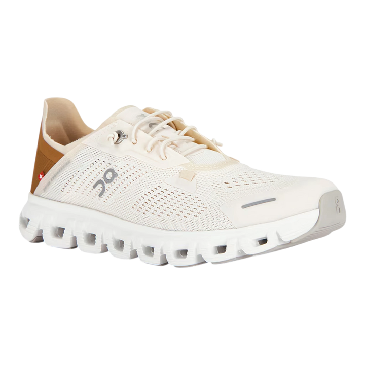 HypeSelection On Cloud 6 Coast sneaker in Gardenia and Sphinx with breathable mesh upper and collapsible heel.