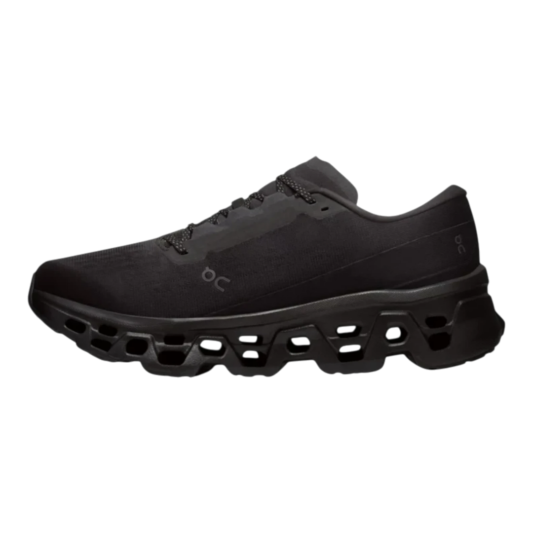 HypeSelection On Cloud Cloudmonster 3 running shoe in all-black with triple-layer CloudTec cushioning and mesh upper.