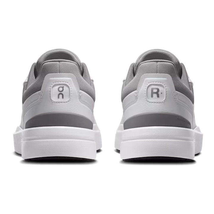 HypeSelection On Cloud THE ROGER Advantage sneakers in white and ore, showing the rear view of the vegan leather heels.