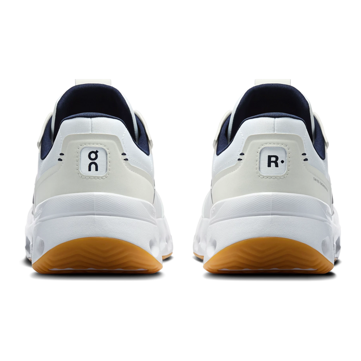 HypeSelection On Cloud THE ROGER Wildcard sneakers in white and midnight blue, rear view showing branding and gum sole.