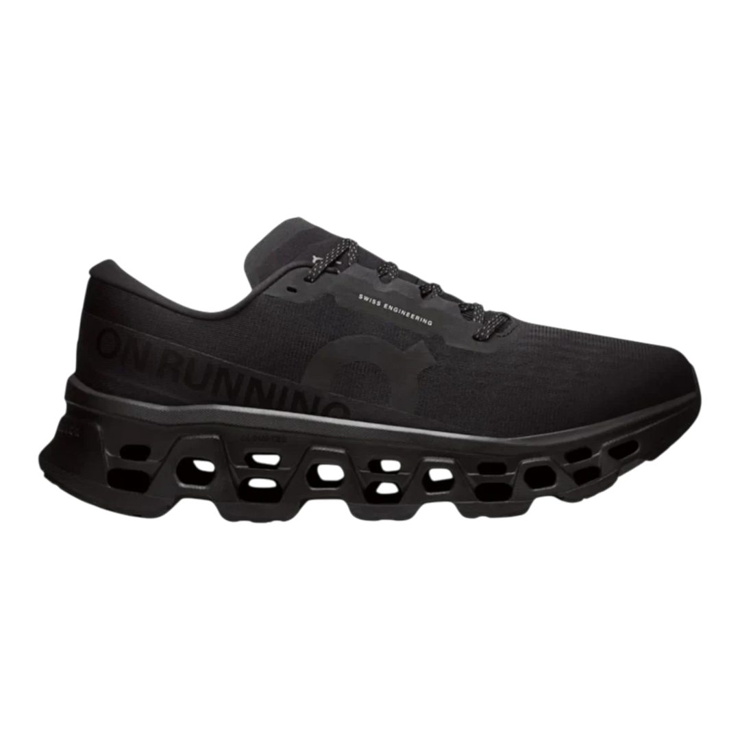 HypeSelection On Cloudmonster 3 running shoe in all-black with triple-layer CloudTec cushioning and mesh upper
