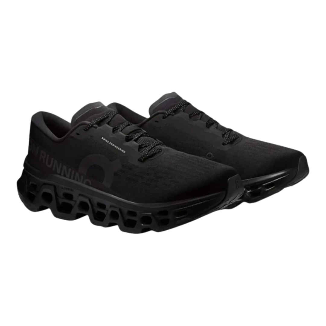 HypeSelection On Cloudmonster 3 running shoes in all-black featuring triple-layer CloudTec cushioning and mesh upper.