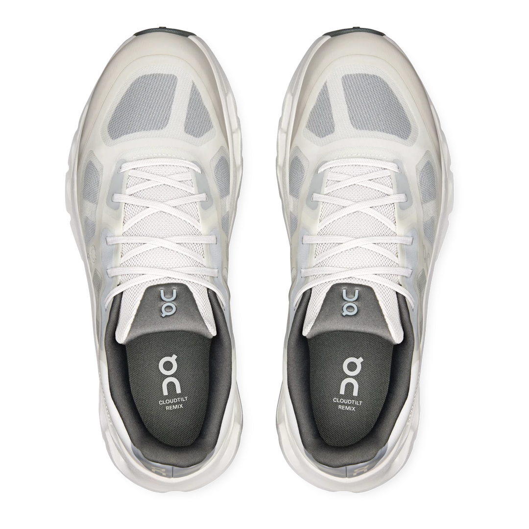 HypeSelection On Cloudtilt Remix sneakers in alloy and ivory with layered translucent overlays and top-down view.