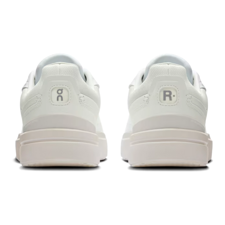 HypeSelection view of the back of white On THE ROGER Advantage sneakers showing branding on the heel counters.
