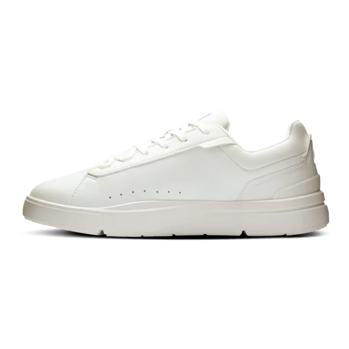 HypeSelection On THE ROGER Advantage white vegan leather tennis sneaker with tonal CloudTec sole in side profile view.