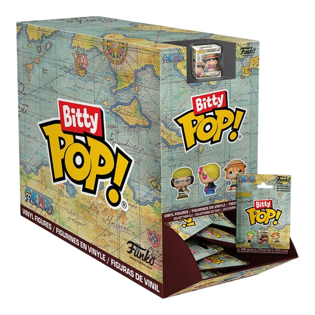 HypeSelection Funko Bitty Pop! One Piece mystery vinyl figure display box with map design and miniature collectibles