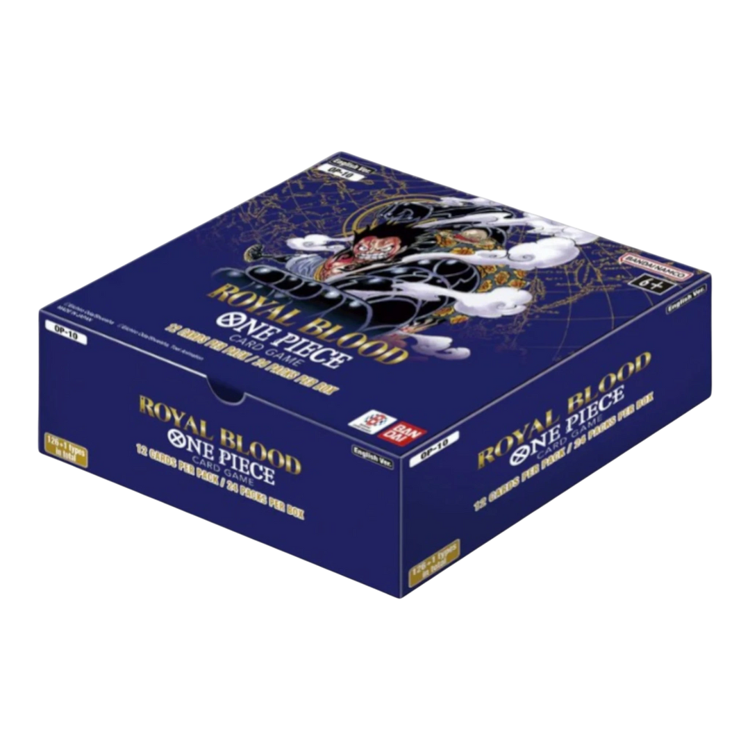 HypeSelection Bandai One Piece TCG Royal Blood OP-10 booster box, sealed, featuring Luffy artwork.