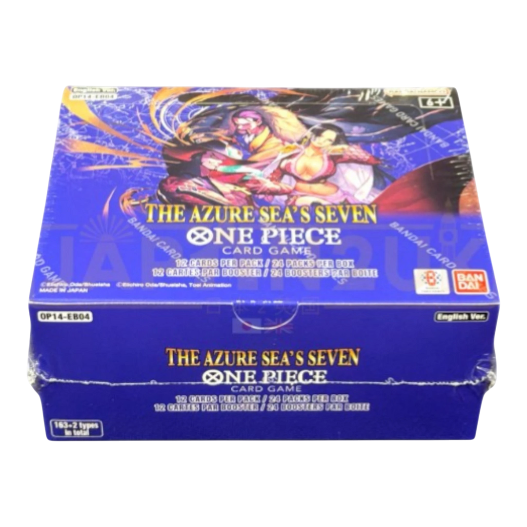 HypeSelection Bandai One Piece TCG: The Azure Sea’s Seven OP14-EB04 booster box featuring the Seven Warlords of the Sea characters.