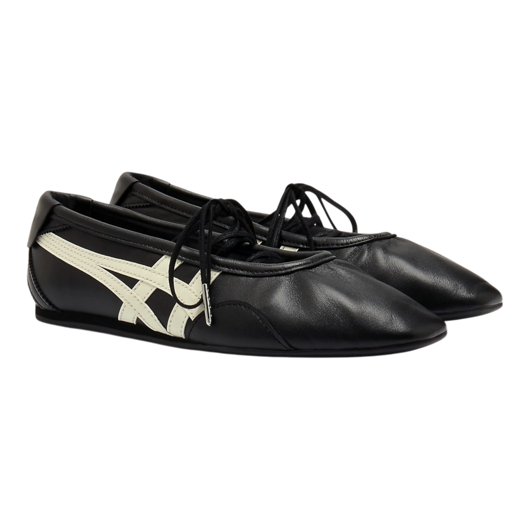 HypeSelection Onitsuka Tiger GYMNARINA ballet-inspired shoes in black leather with cream signature side stripes.