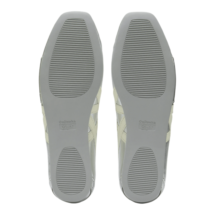 HypeSelection Onitsuka Tiger GYMNARINA silver and cream ballet-inspired sneakers showing the flexible rubber outsole