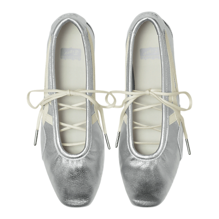 HypeSelection Onitsuka Tiger GYMNARINA ballet-inspired sneakers in silver and cream leather with flat laces