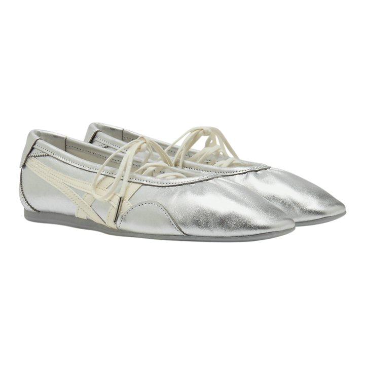 HypeSelection Onitsuka Tiger GYMNARINA silver and cream leather ballet-inspired sneakers with signature side stripes