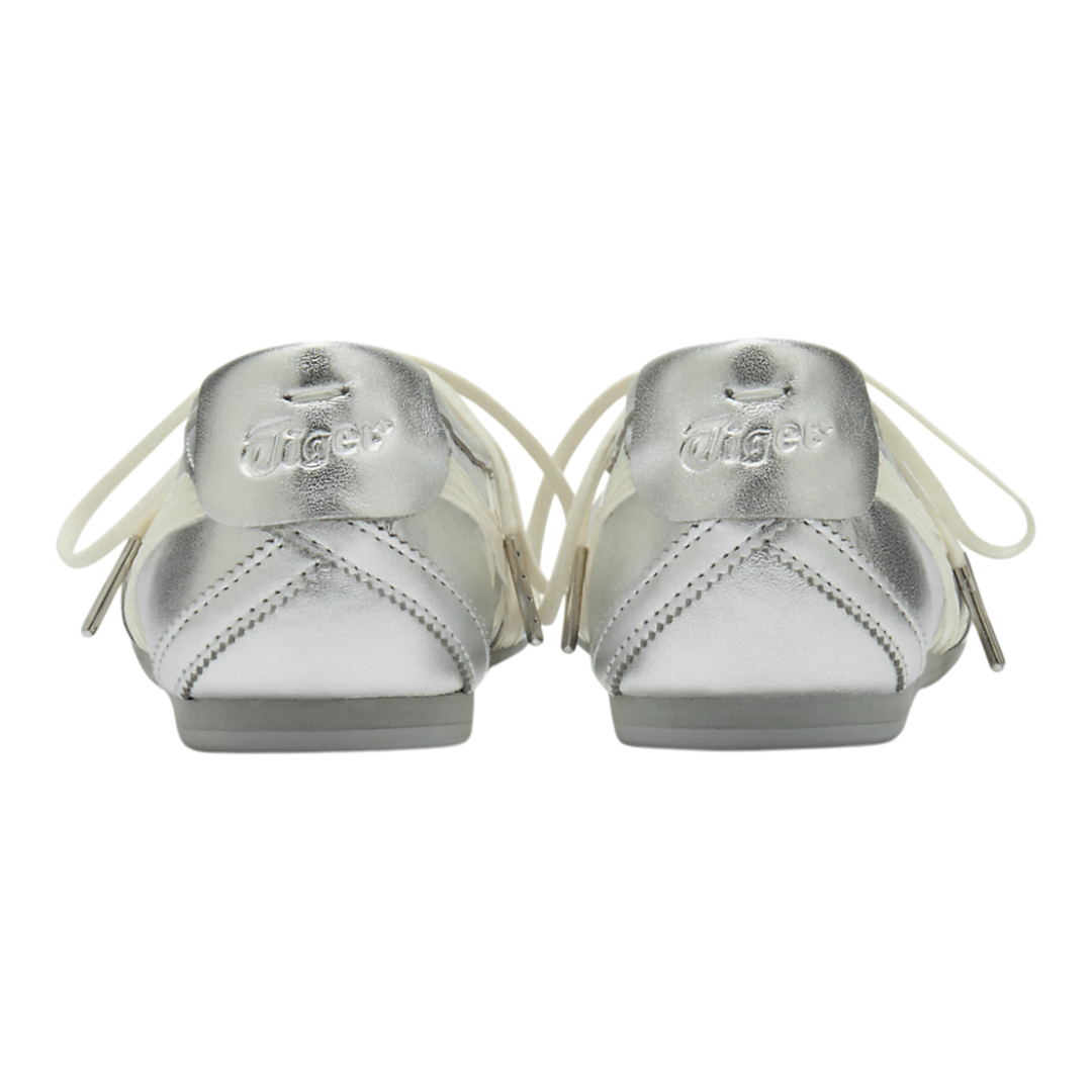 HypeSelection Onitsuka Tiger GYMNARINA silver and cream ballet-inspired sneakers, rear view showing heel branding.