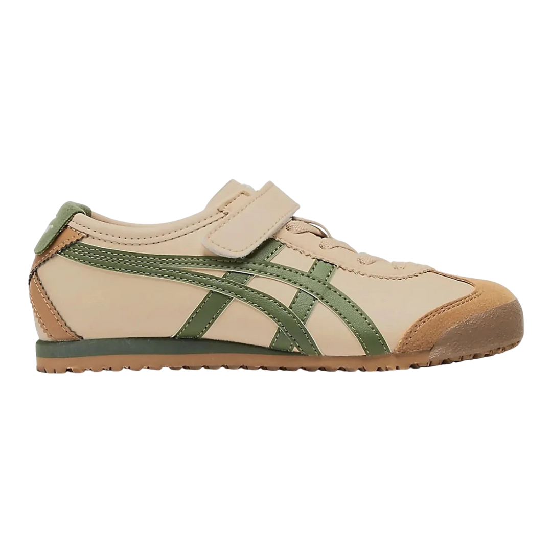 HypeSelection Onitsuka Tiger Mexico 66 PS beige and green leather sneakers with hook-and-loop strap.