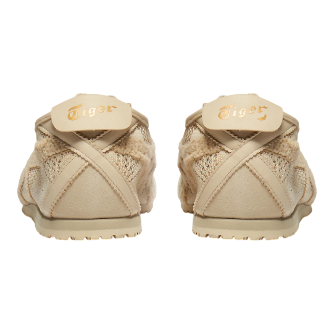 Onitsuka Tiger Mexico 66 Jacquard Mesh beige sneakers with textured upper and gold logo detail.