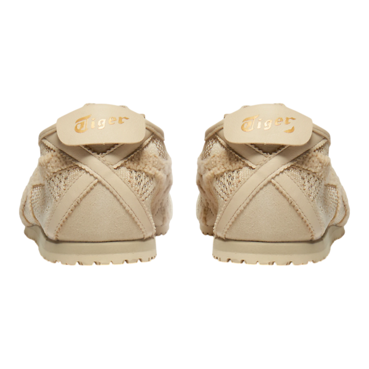 Onitsuka Tiger Mexico 66 Jacquard Mesh beige sneakers with textured upper and gold logo detail.