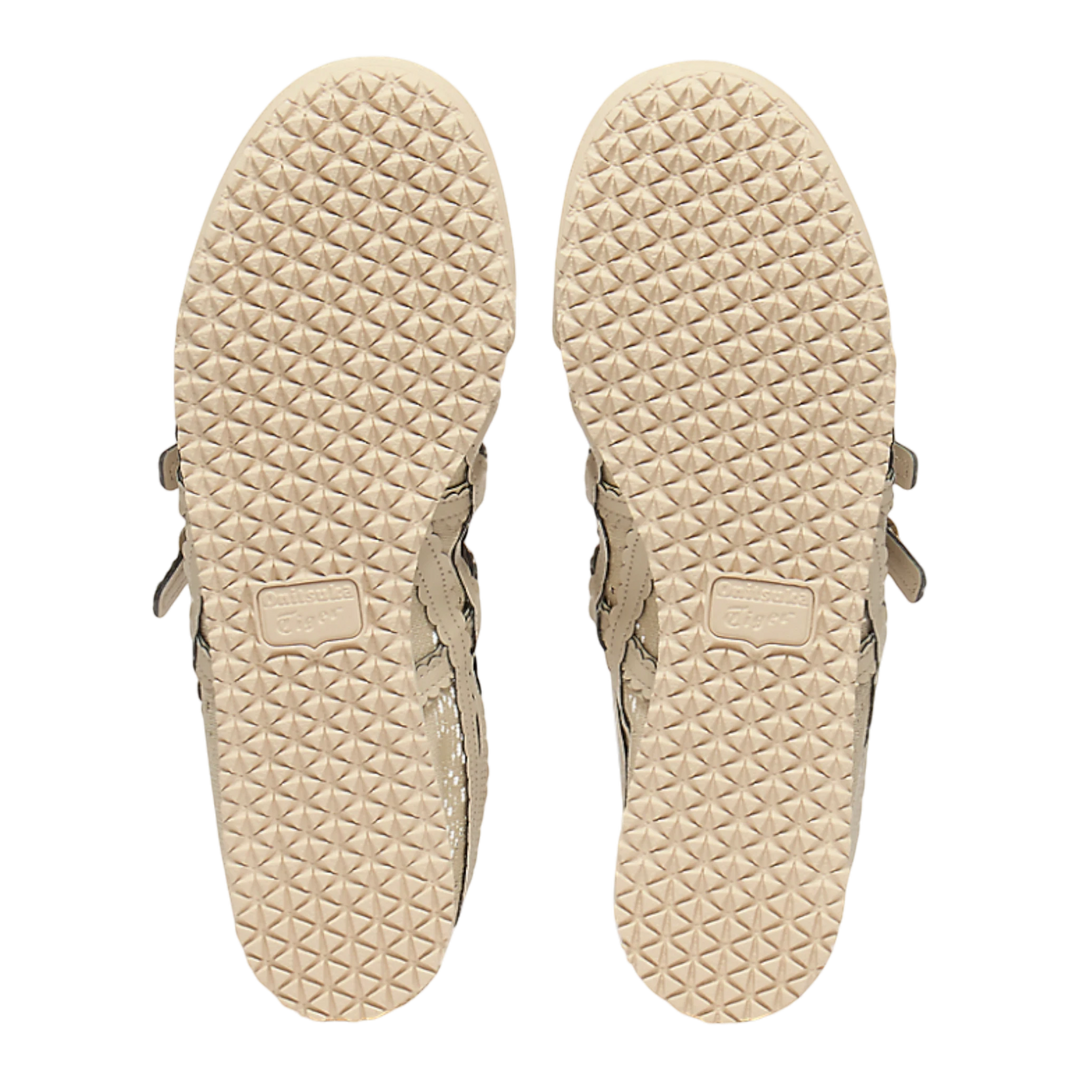 HypeSelection Onitsuka Tiger Mexico 66 TGRS beige jacquard mesh sneakers showing the textured rubber outsoles