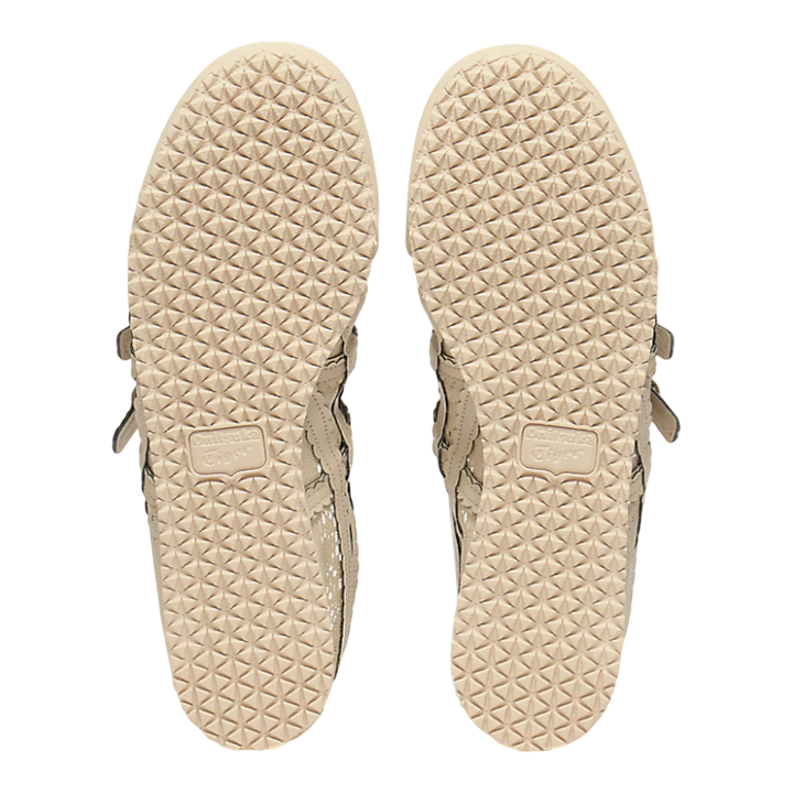 HypeSelection Onitsuka Tiger Mexico 66 TGRS beige jacquard mesh sneakers showing the textured rubber outsoles