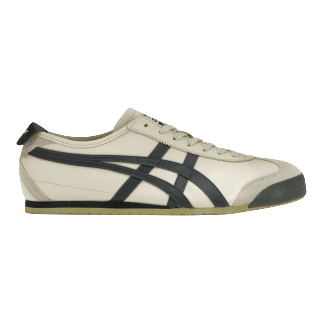 HypeSelection Onitsuka Tiger Mexico 66 sneakers in birch leather with peacoat navy stripes and suede accents.