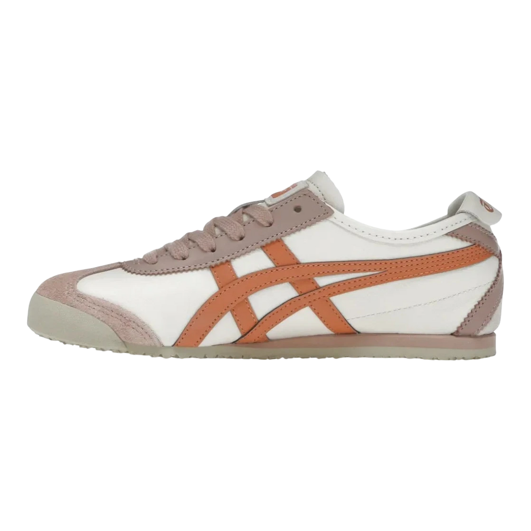 HypeSelection Onitsuka Tiger Mexico 66 sneakers in birch and rust orange leather with iconic side stripes.