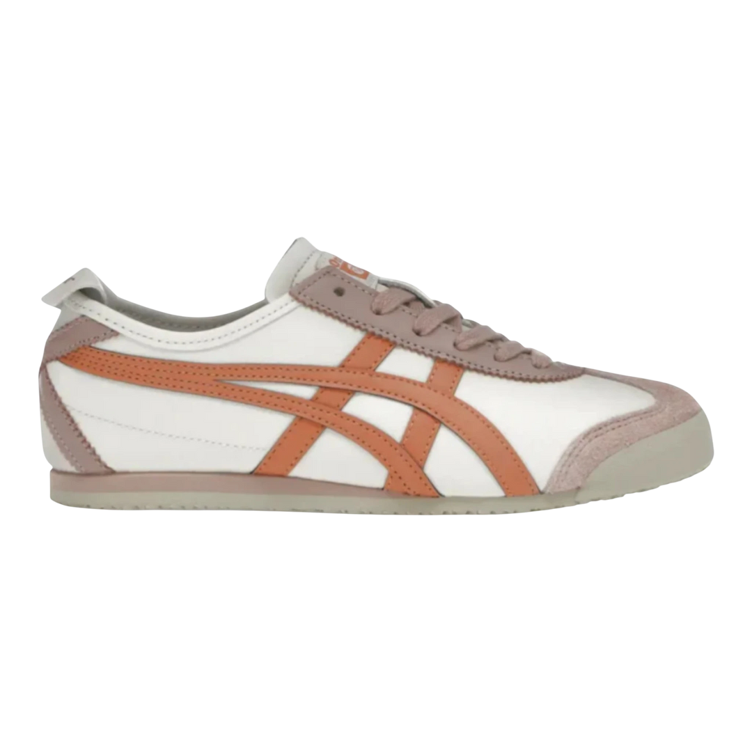 Onitsuka Tiger Mexico 66 sneakers in birch and rust orange leather with iconic side stripes.