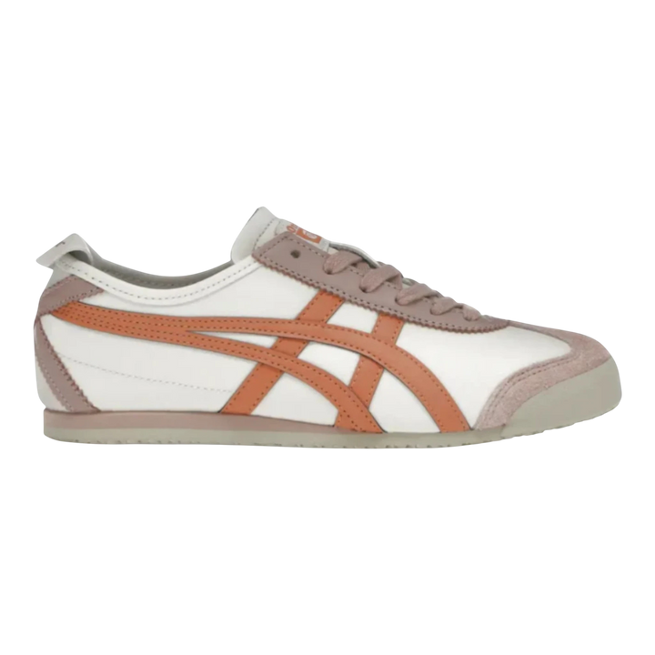 Onitsuka Tiger Mexico 66 sneakers in birch and rust orange leather with iconic side stripes.