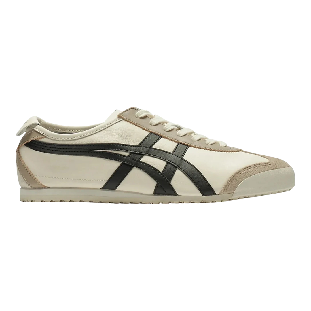 HypeSelection Onitsuka Tiger Mexico 66 ivory leather sneakers with black stripes and rubber sole.