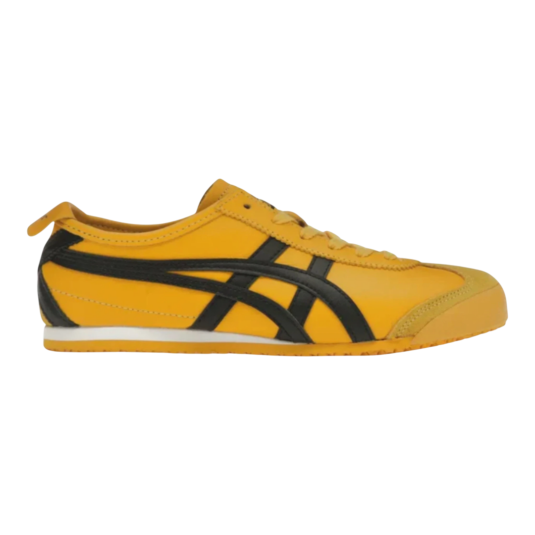 HypeSelection Onitsuka Tiger Mexico 66 Kill Bill yellow and black leather sneakers with signature stripes.