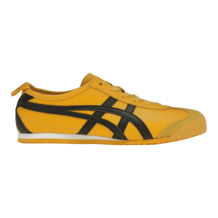 HypeSelection Onitsuka Tiger Mexico 66 Kill Bill yellow and black leather sneakers with signature stripes.