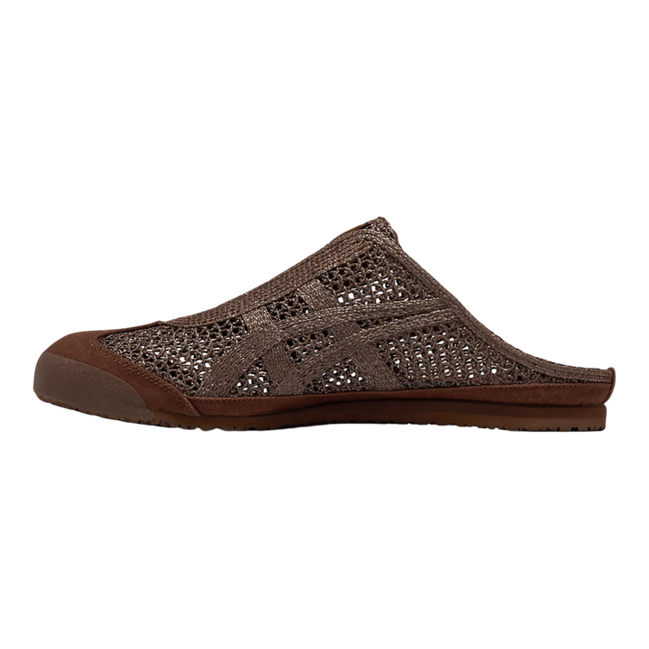 HypeSelection Onitsuka Tiger Mexico 66 Sabot dark brown mesh slip-on mule trainers with signature stripes and rubber sole.