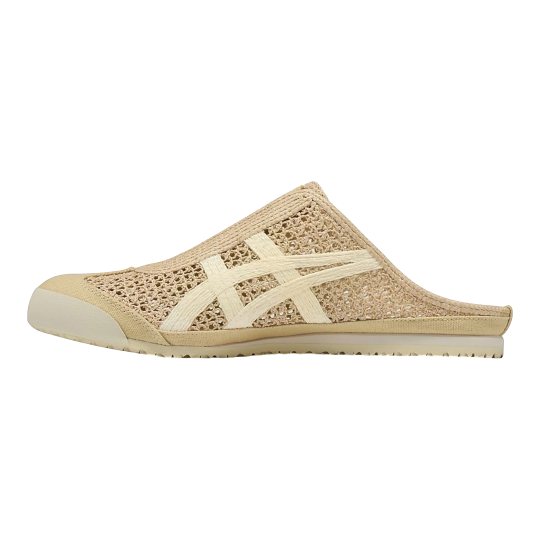 HypeSelection Onitsuka Tiger Mexico 66 Sabot Natural Cream mesh mule slip-on sneakers with iconic stripes.