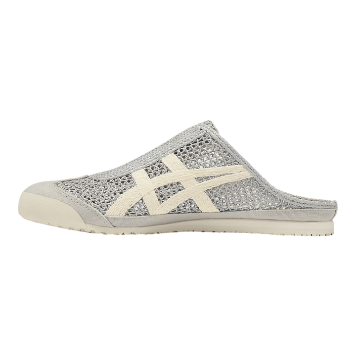 HypeSelection Onitsuka Tiger Mexico 66 Sabot Pure Silver Cream mesh mule sneakers with cream stripes.