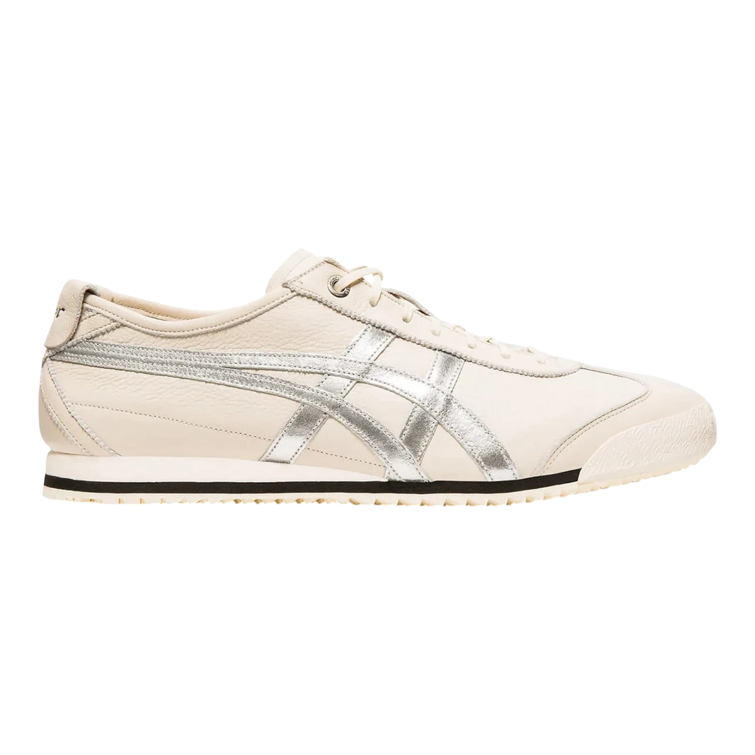 HypeSelection Onitsuka Tiger Mexico 66 SD birch and silver leather sneakers with iconic stripes and low-profile silhouette.
